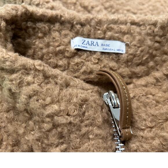 Zara Basic Womens Textured Teddy Quarter Zip Sweatshirt Large Cozy Long Sleeves - Picture 7 of 8